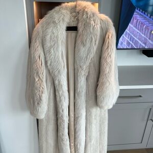 Woman's Mink Fur Coat with Fox Tuxedo Front and Sleeve